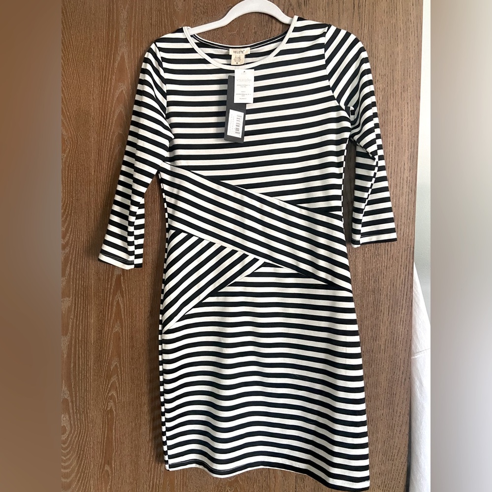 Modal knit striped dress 3/4 sleeve stretchy